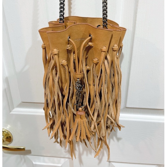 Saint Laurent Handbags - Saint Laurent Calfskin Fringe Monogram Mini Bourse Bucket Bag